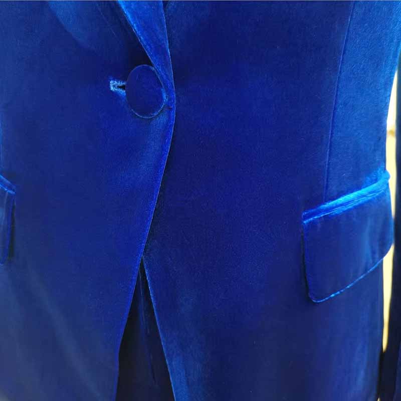 Royal Blue Velvet Pantsuit for Women | 2-Piece Wide-Leg Blazer Set