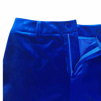 Royal Blue Velvet Pantsuit for Women | 2-Piece Wide-Leg Blazer Set