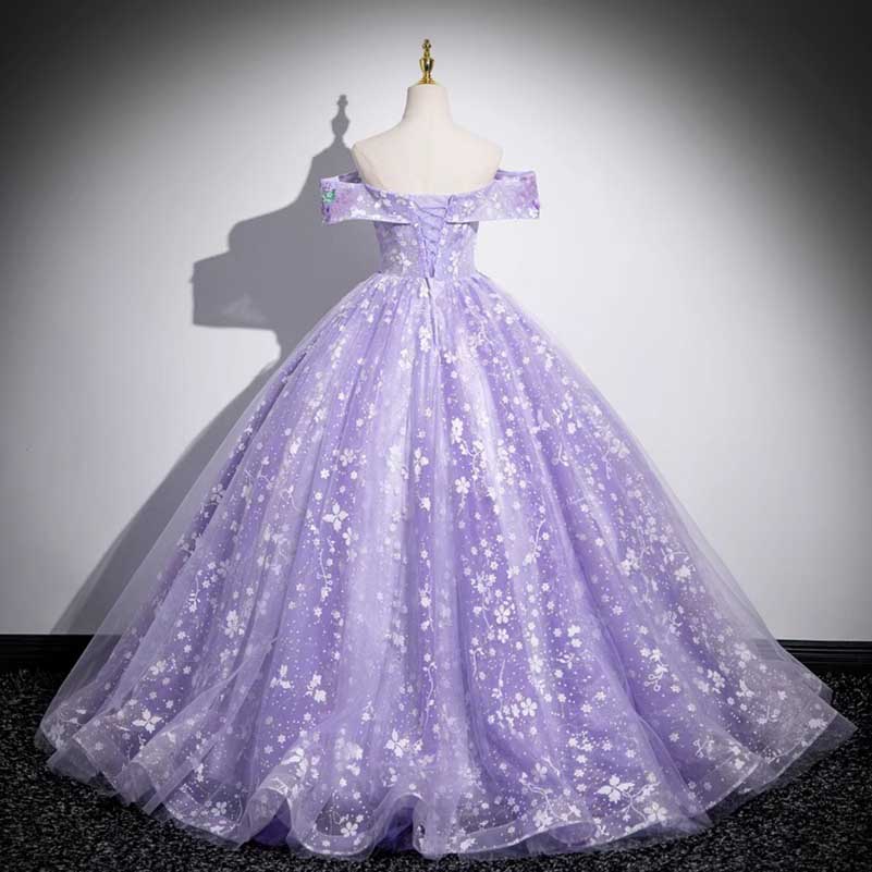 Purple Tulle Lace Sweetheart Party Ball Dress Long Prom Dress