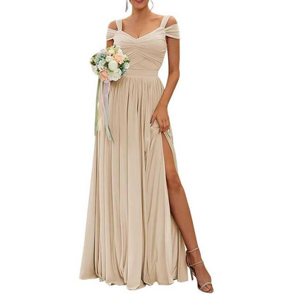 Off The Shoulder Chiffon Bridesmaid Dresses Long Wedding Guest Dresses
