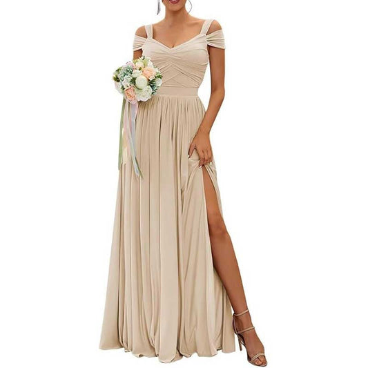 Off The Shoulder Chiffon Bridesmaid Dresses Long Wedding Guest Dresses