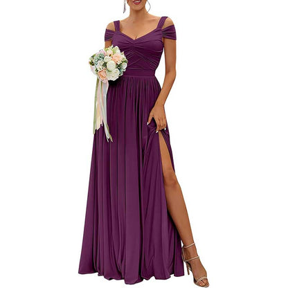 Off The Shoulder Chiffon Bridesmaid Dresses Long Wedding Guest Dresses