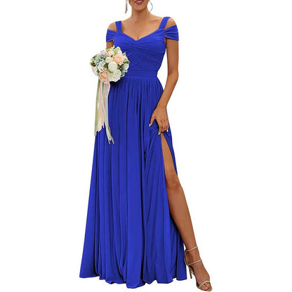 Off The Shoulder Chiffon Bridesmaid Dresses Long Wedding Guest Dresses