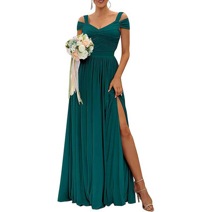 Off The Shoulder Chiffon Bridesmaid Dresses Long Wedding Guest Dresses