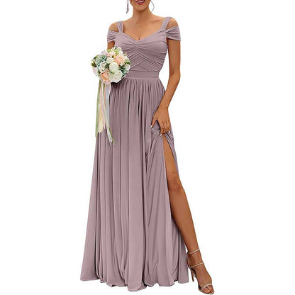 Off The Shoulder Chiffon Bridesmaid Dresses Long Wedding Guest Dresses