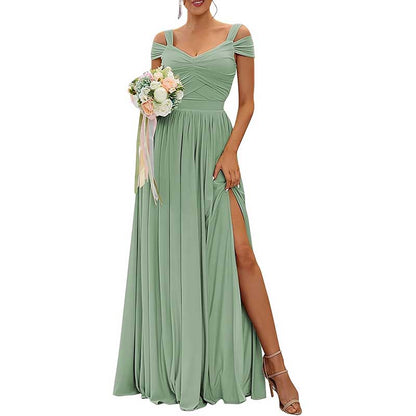 Off The Shoulder Chiffon Bridesmaid Dresses Long Wedding Guest Dresses