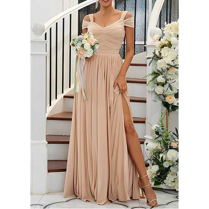 Off The Shoulder Chiffon Bridesmaid Dresses Long Wedding Guest Dresses