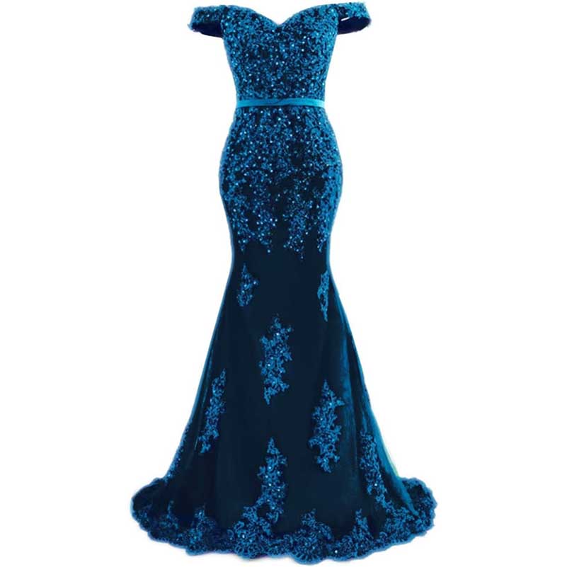 Off The Shoulder Lace Appliques Evening Dresses Mermaid Prom Gown
