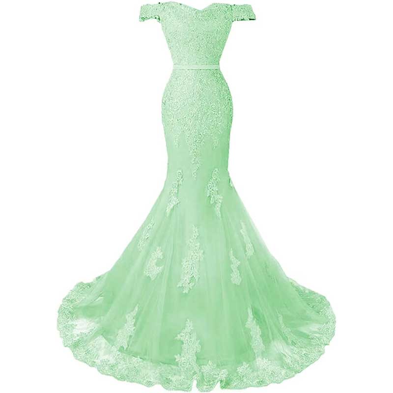 Off The Shoulder Lace Appliques Evening Dresses Mermaid Prom Gown