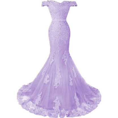 Off The Shoulder Lace Appliques Evening Dresses Mermaid Prom Gown