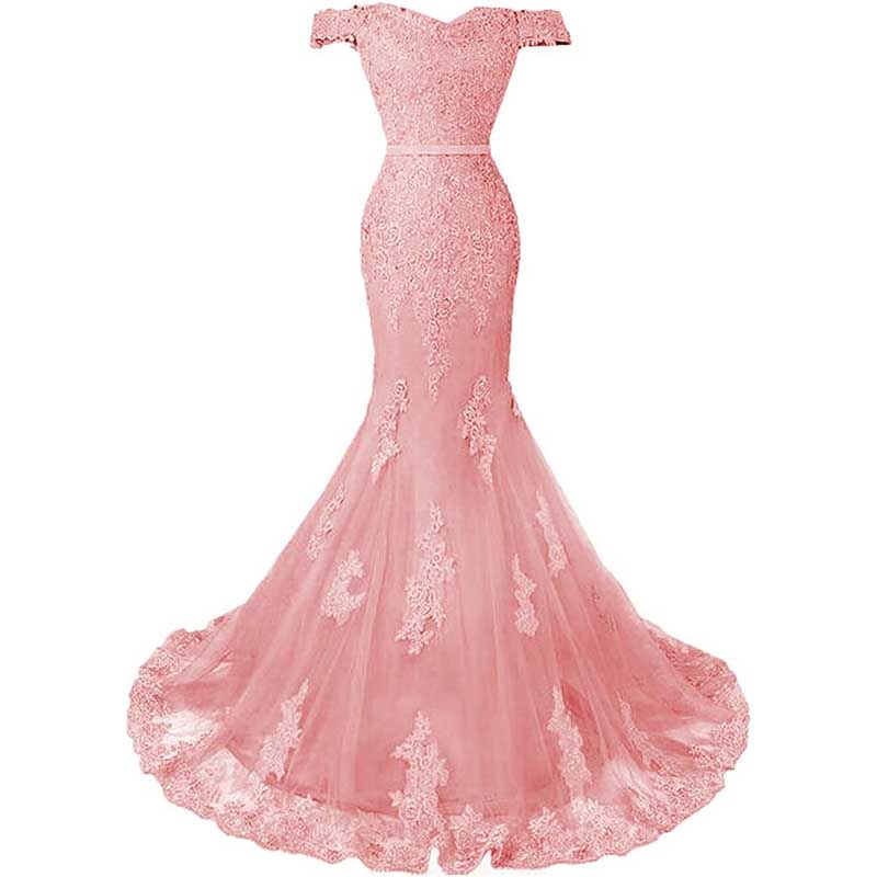 Off The Shoulder Lace Appliques Evening Dresses Mermaid Prom Gown