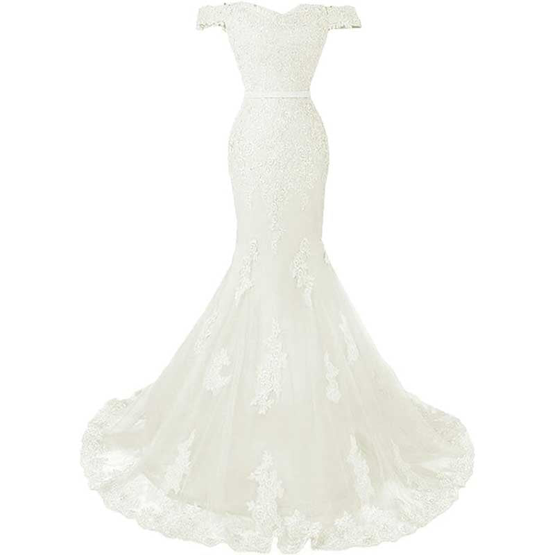 Off The Shoulder Lace Appliques Evening Dresses Mermaid Prom Gown
