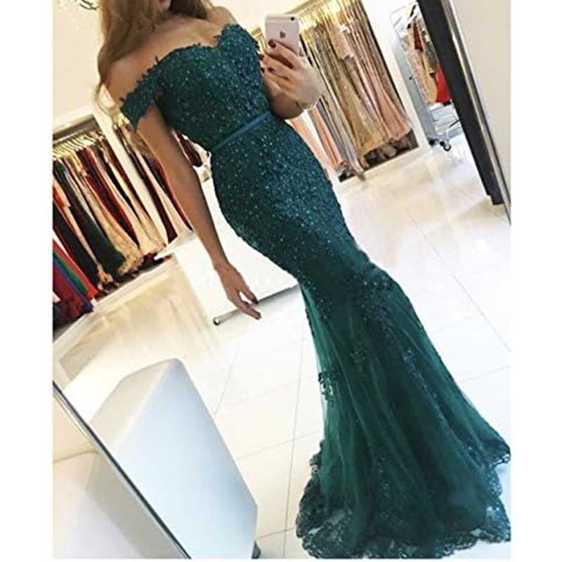 Off The Shoulder Lace Appliques Evening Dresses Mermaid Prom Gown