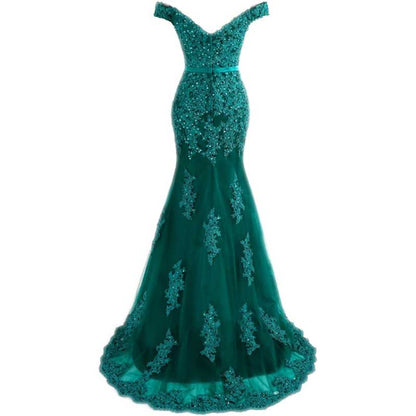 Off The Shoulder Lace Appliques Evening Dresses Mermaid Prom Gown