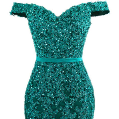 Off The Shoulder Lace Appliques Evening Dresses Mermaid Prom Gown