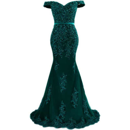 Off The Shoulder Lace Appliques Evening Dresses Mermaid Prom Gown