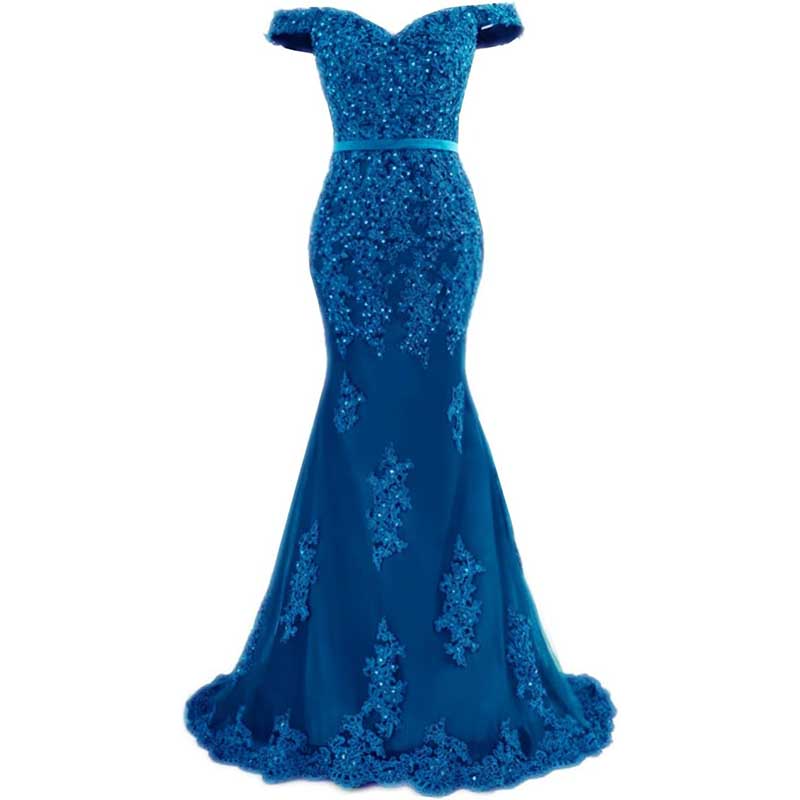 Off The Shoulder Lace Appliques Evening Dresses Mermaid Prom Gown