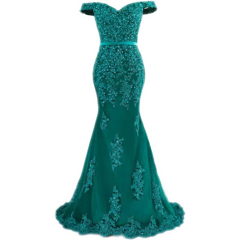 Off The Shoulder Lace Appliques Evening Dresses Mermaid Prom Gown