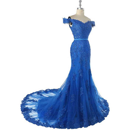 Off The Shoulder Lace Appliques Evening Dresses Mermaid Prom Gown