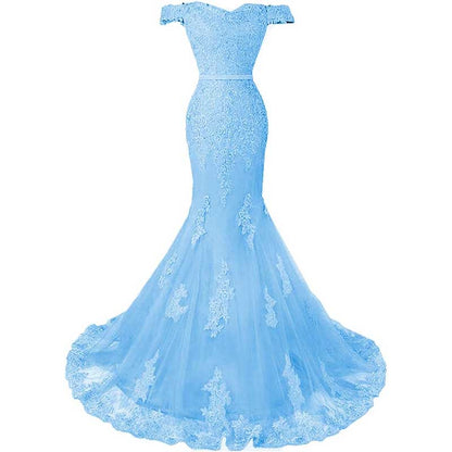 Off The Shoulder Lace Appliques Evening Dresses Mermaid Prom Gown