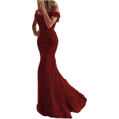 Off The Shoulder Lace Appliques Evening Dresses Mermaid Prom Gown