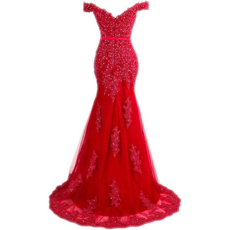 Off The Shoulder Lace Appliques Evening Dresses Mermaid Prom Gown