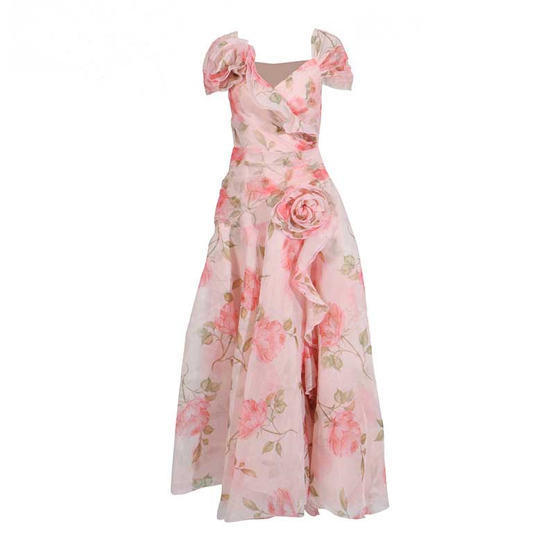 Off The Shoulder Organza Floral Gown Dress