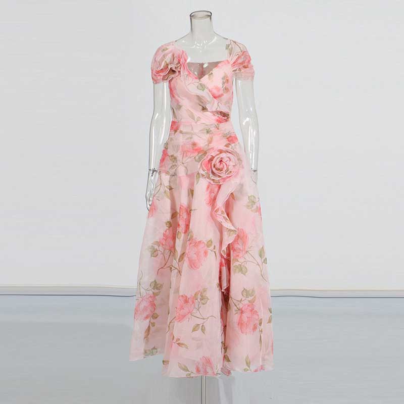 Off The Shoulder Organza Floral Gown Dress