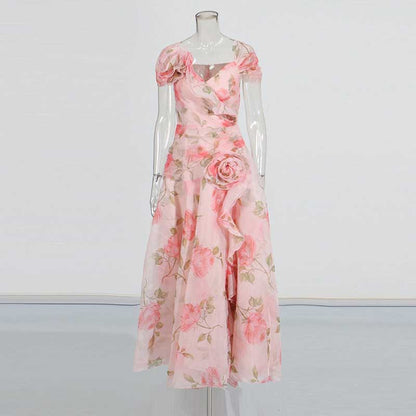 Off The Shoulder Organza Floral Gown Dress