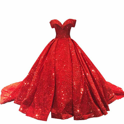 Off The Shoulder Sparkly Sequined Ball Gowns