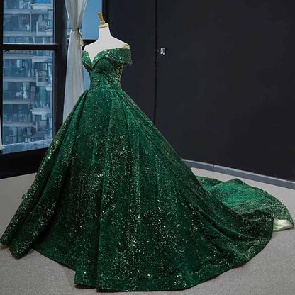 Off The Shoulder Sparkly Sequined Ball Gowns
