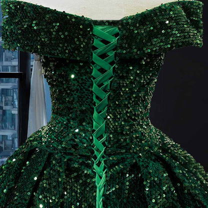 Off The Shoulder Sparkly Sequined Ball Gowns