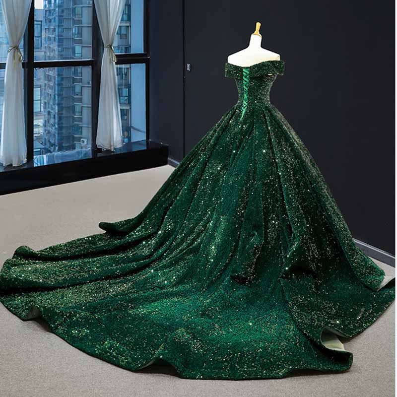 Off The Shoulder Sparkly Sequined Ball Gowns