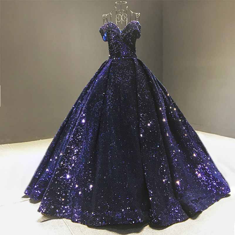 Off The Shoulder Sparkly Sequined Ball Gowns