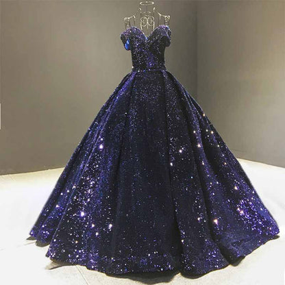 Off The Shoulder Sparkly Sequined Ball Gowns