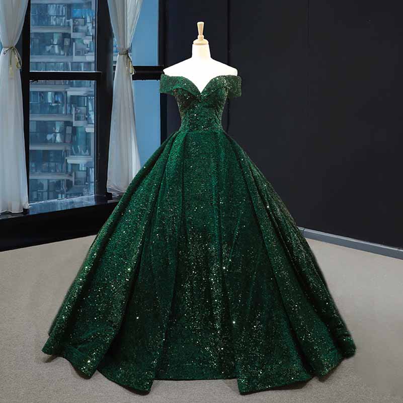 Off The Shoulder Sparkly Sequined Ball Gowns