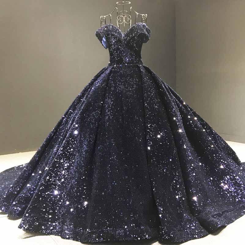 Off The Shoulder Sparkly Sequined Ball Gowns