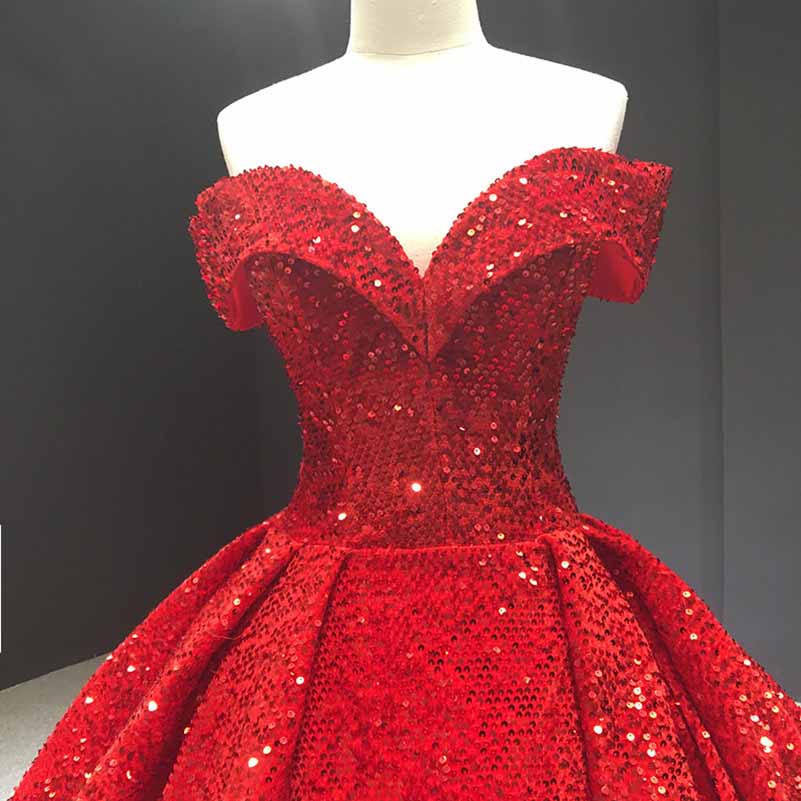 Off The Shoulder Sparkly Sequined Ball Gowns