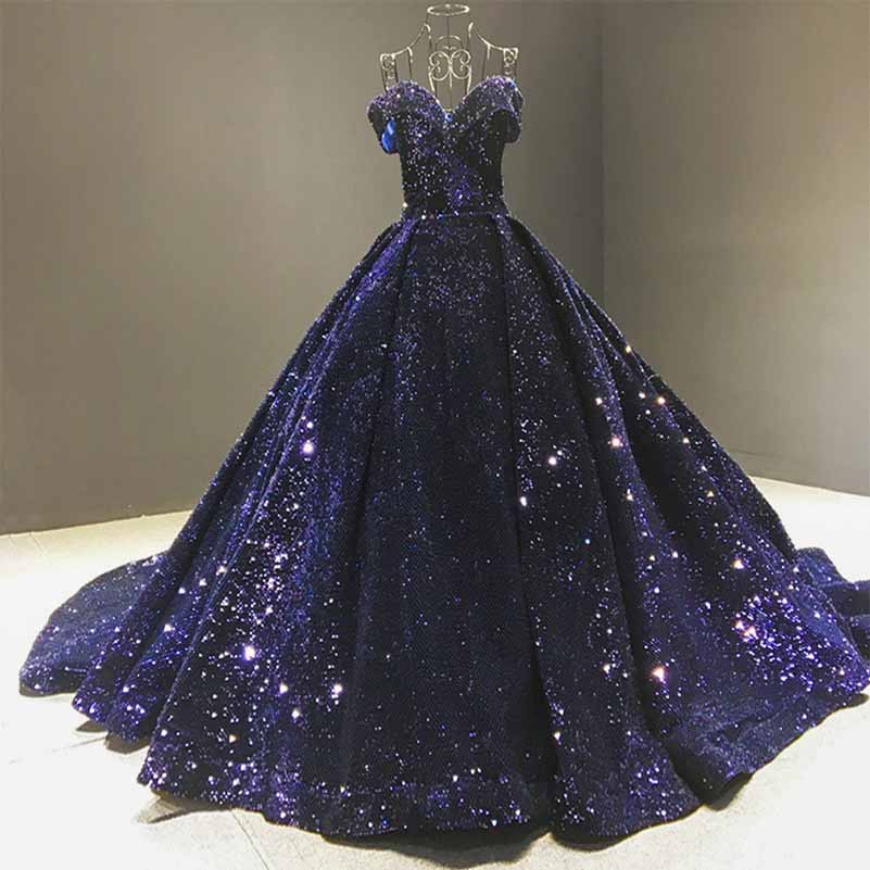 Off The Shoulder Sparkly Sequined Ball Gowns