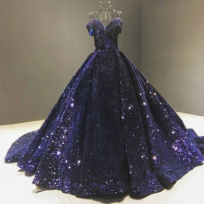 Off The Shoulder Sparkly Sequined Ball Gowns