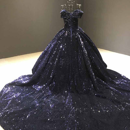 Off The Shoulder Sparkly Sequined Ball Gowns