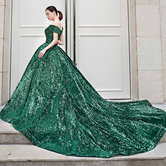 Off The Shoulder Sparkly Sequined Ball Gowns