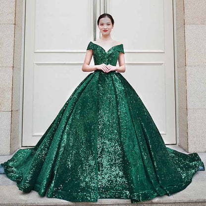 Off The Shoulder Sparkly Sequined Ball Gowns