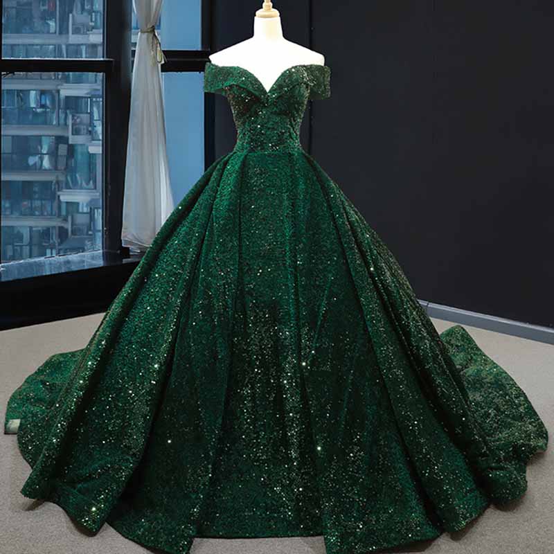 Off The Shoulder Sparkly Sequined Ball Gowns