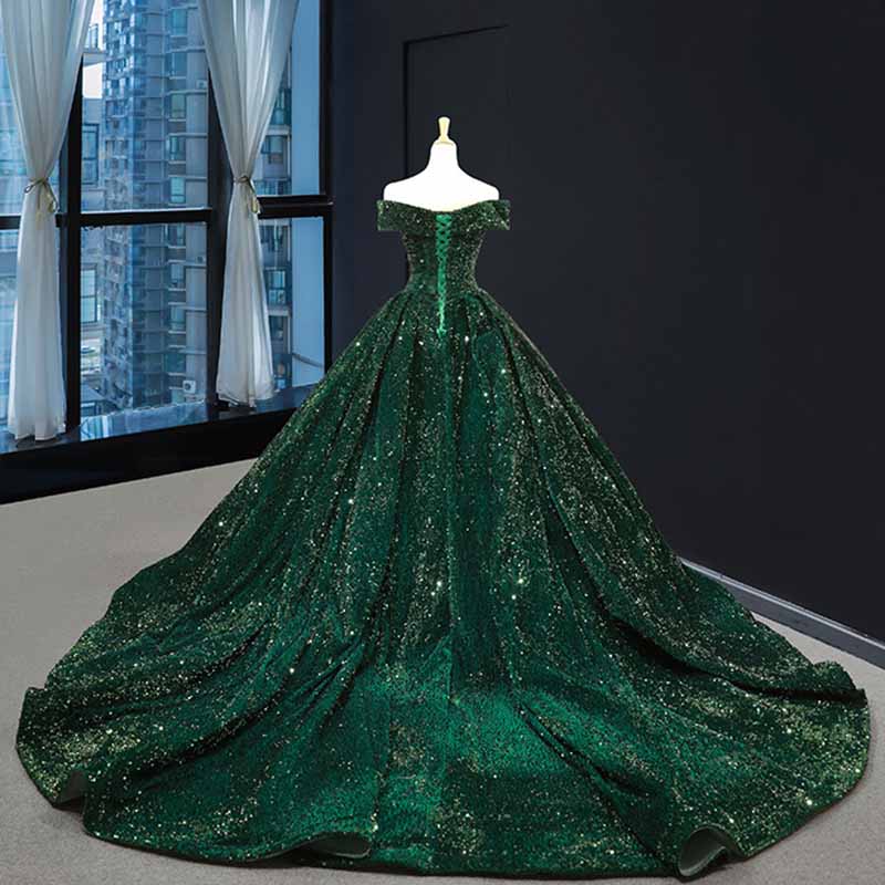 Off The Shoulder Sparkly Sequined Ball Gowns