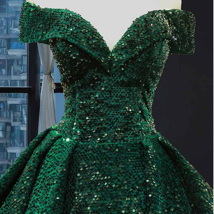 Off The Shoulder Sparkly Sequined Ball Gowns