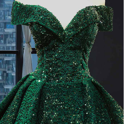 Off The Shoulder Sparkly Sequined Ball Gowns