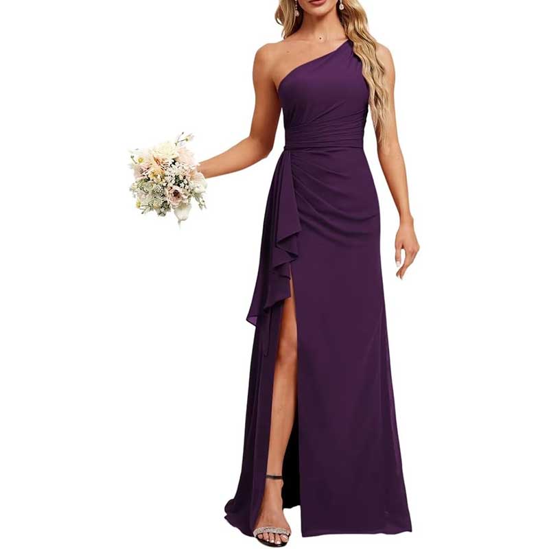 One Shoulder Long Bridesmaid Dresses High Split Prom Dresses
