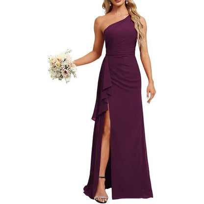 One Shoulder Long Bridesmaid Dresses High Split Prom Dresses