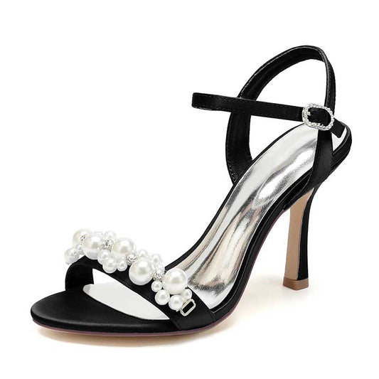 3.74" Open Toe Dress Shoes Pearls Wedding Shoes Ankle Strap Sandals